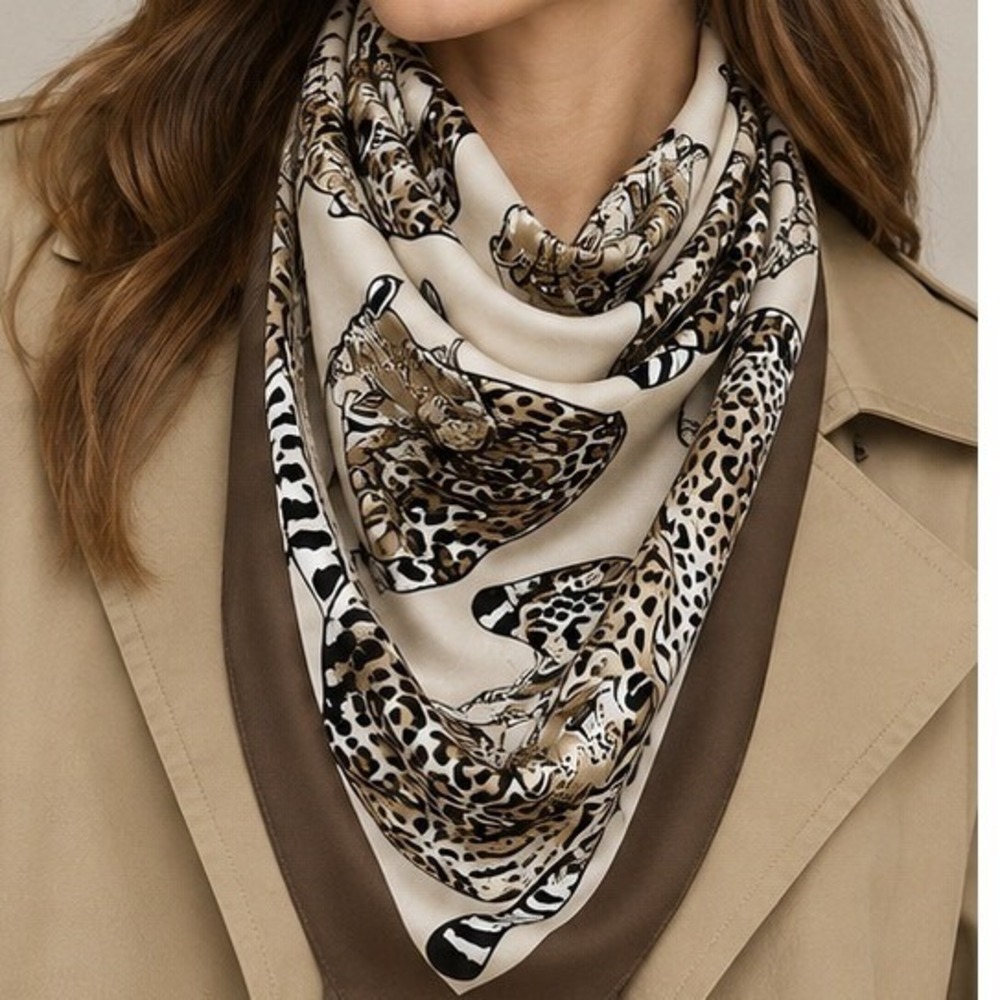 Banana Republic Large Signature Silk Leopard Print Scarf Safari 43" x 43" Viral